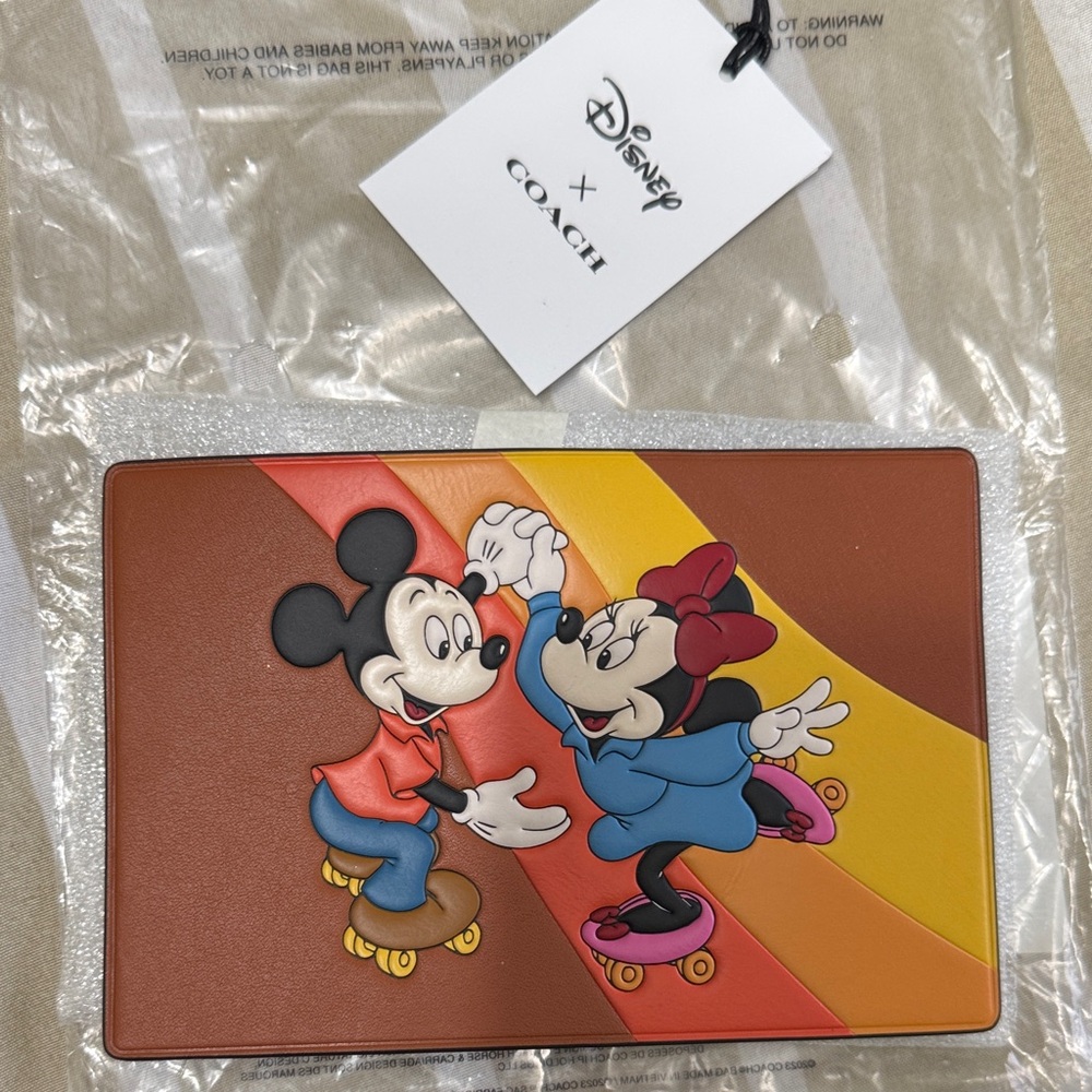 Coach Disney Card Holder with Mickey and Minnie in Red and Orange
